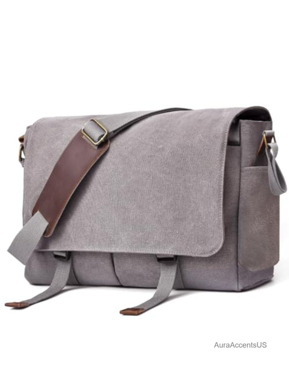 Canvas Leather Messenger Bag Laptop 15.6 Inch Crossbody Work Travel